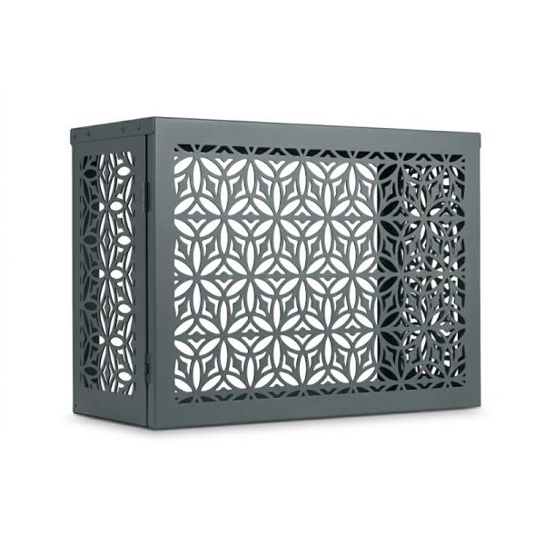 Cache clim acier motif fleurs anthracite M – Design ajouré | Cacheclimservice.fr